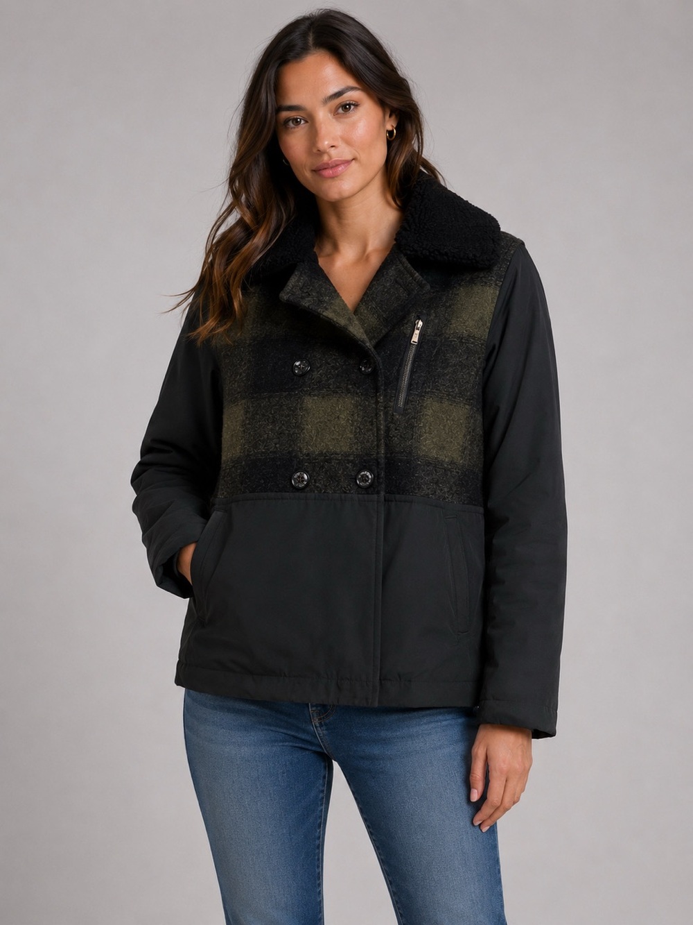 Pendleton Women's Buffalo Plaid Check Wool double-breasted pea coat Jacket Sz S